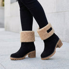 Women's Winter Suede Snow Boots with Sherpa Fold-Over Cuff